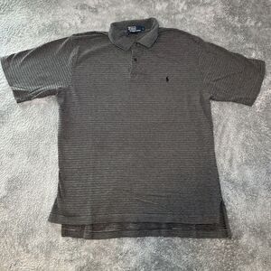 Polo By Ralph Lauren Vintage Men's SZ L Short Sleeve Grey Striped Polo 90's